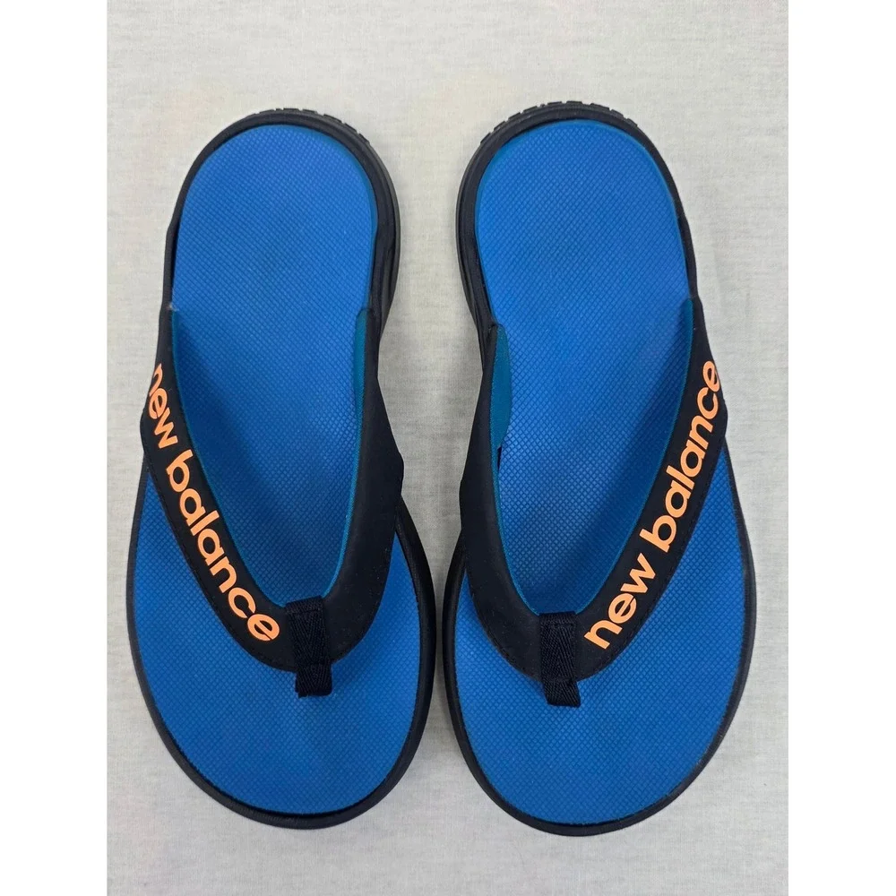 Kids New Balance Blue Orange Logo Flip Flops Sandals Size‎ 2 Youth